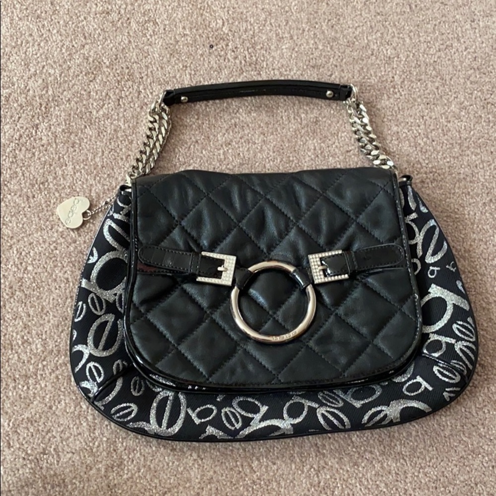 Bebe Black leather & Silver Handbag